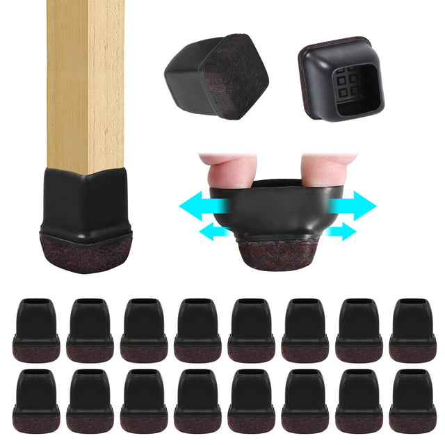 24 PCS Square Silicone Chair Leg Floor Protectors with Felt, Floor Protectors for Chairs, Felt Furniture Pads, Chair Leg Caps Covers, Chair Socks Bar Stool Leg Floor Protectors(Fit 1.1-1.45", Black)