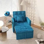 Sofa Bed Chair with Wing Table and USB Ports, Velvet / Blue