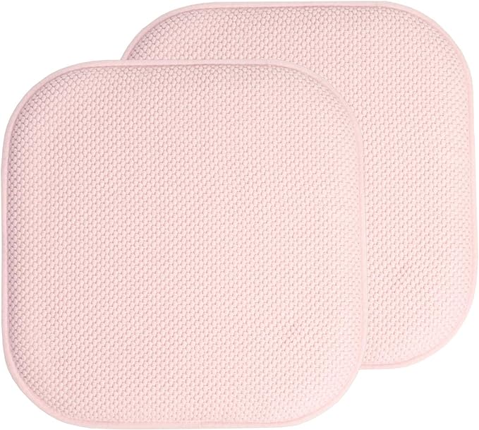 Sweet Home Collection Chair Cushion Memory Foam Pads Honeycomb Pattern Slip Non Skid Rubber Back Rounded Square 16" x 16" Seat Cover, 2 Pack, Pink