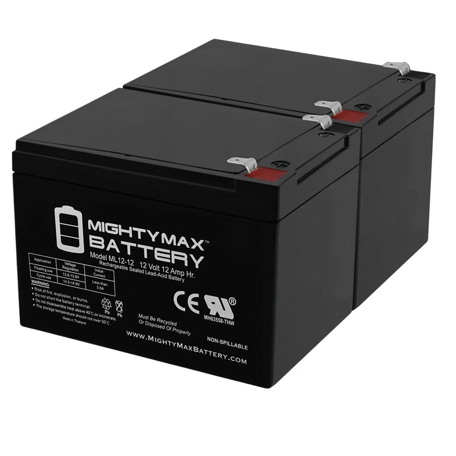 12V 12Ah F2 Scooter Battery for Enduring CB12-12, CB-12-12 - 2 Pack