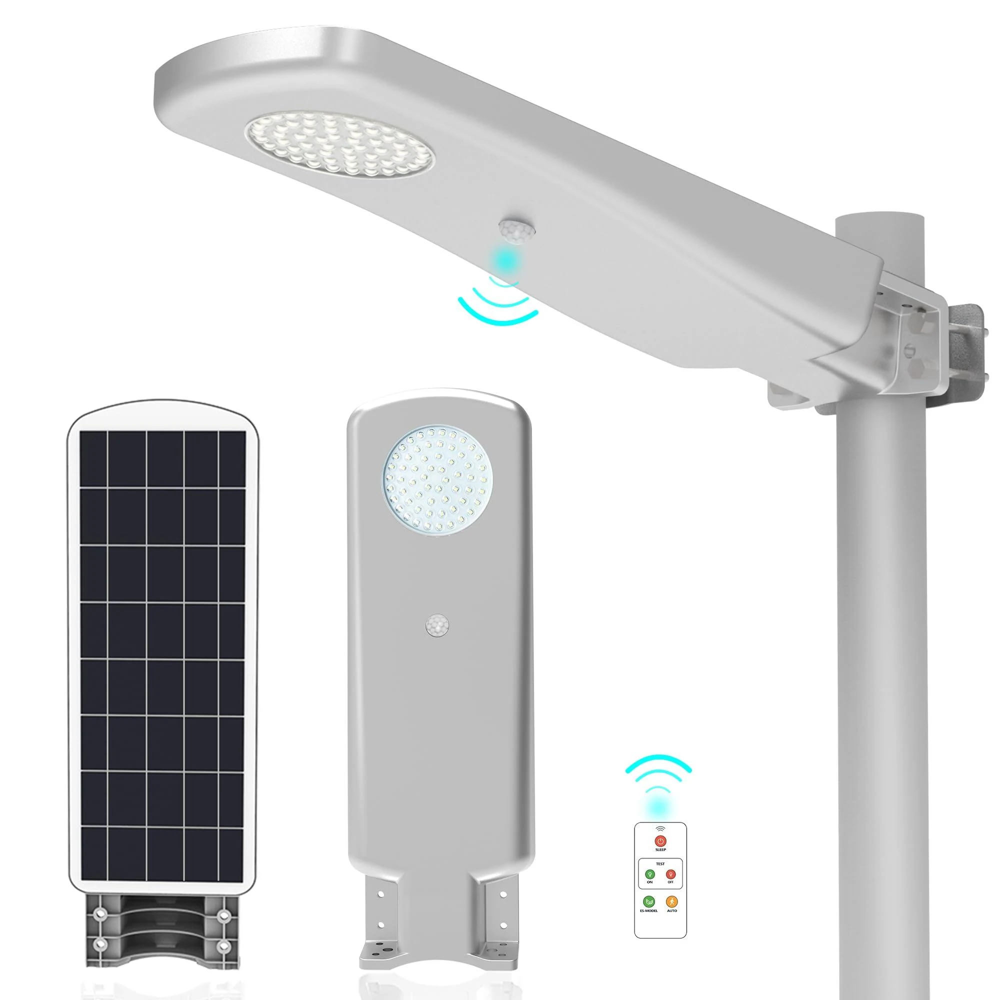 Solar Street Lights Outdoor Waterproof - Dusk to Dawn Outdoor Yard Lighting with Motion Sensor, Remote Control, 6500K Daylight 2500lm, Area Flood Light for Parking Lot, Driveway