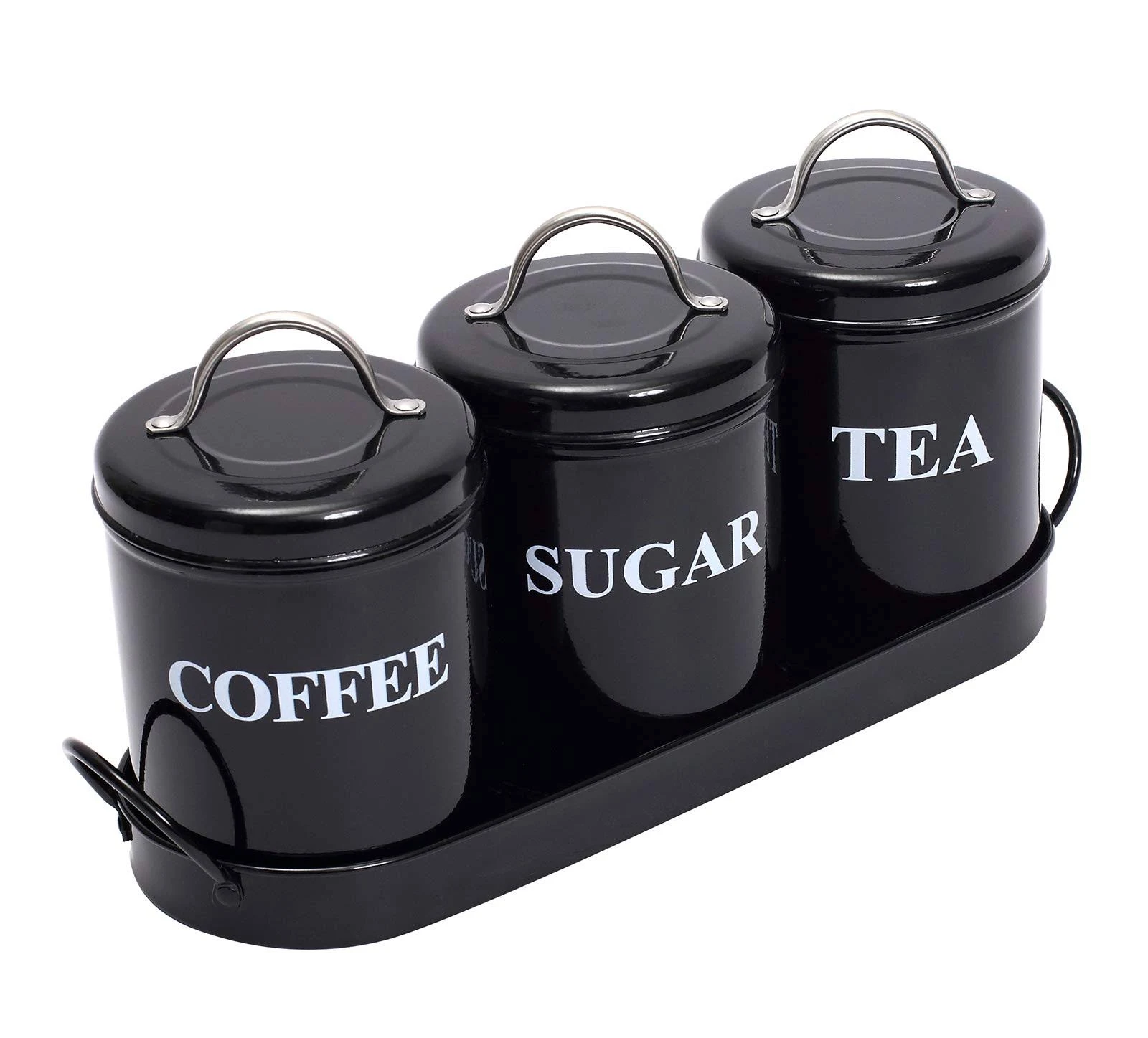 3-Piece Vintage, Retro, Farmhouse Metal Containers with Lids, Coffee, Tea, Su...