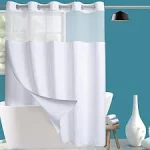 Conbo Mio Extra Long Shower Curtain Set Hotel Grade with Snap in Liner for Bathroom Fabric with See Through Top Window Waffle Weave Showe