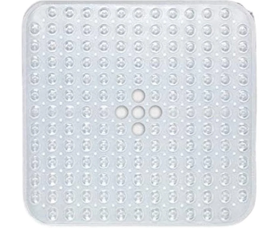 ENKOSI Square Shower Mat Non Slip - 21x21 Shower Stall Mat - Small Shower Mat - Clear Shower Mat with Drain Hole in Middle - Sta