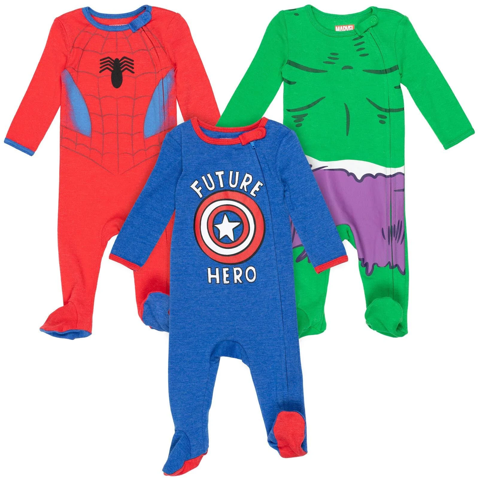 Marvel Avengers Infant Baby Boys 3 Pack Zip-Up Long Sleeve Sleep N' Play ...