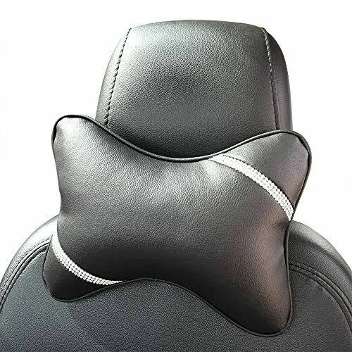 VVHOOY Car Neck Pillows Diamond Seat Auto Headrest Cushion Head Rest Neck Support Relax Crystal Rhinestone Pu Leather Bling Interior Bling Accessories for Women (2 Pack)