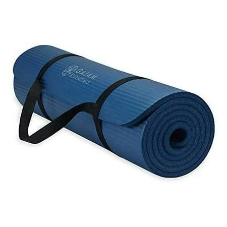 Gaiam Essentials Thick Yoga Mat Fitness & Exercise Mat with Easy-Cinch Yoga Mat Carrier Strap, 72"L x 24"W x 2/5 Inch Thick