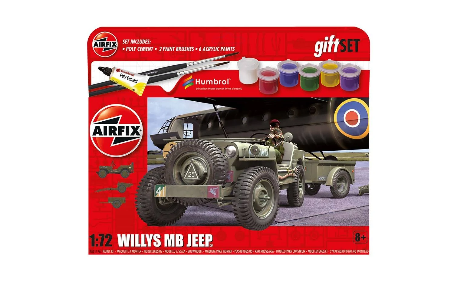 Airfix Model Tank - A55117A Hanging Gift Set - Willys MB Jeep, Plastic Model Kits for Adults & Kids 14+, 1:72 Scale, Skill Level 1, WW2 Theme Military Models, World War 2 Tanks