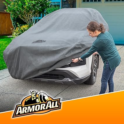 Armor All Heavy Duty Premium All-Weather SUV Car Cover by Season Guard; Max Protection from Sun Rain Wind & Snow for SUV or CUV up to 186" in Length; Indoor & Outdoor Covers, Grey (1270118SG)