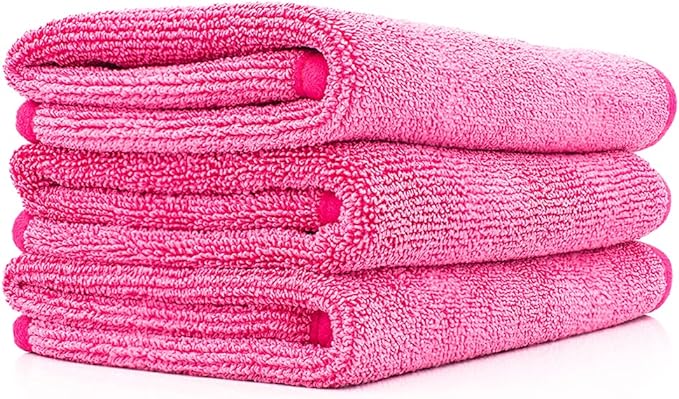 The Rag Company - Premium FTW Microfiber Cleaning Towels for Glass, Windows, Mirrors, Polished Surfaces - Streak-Free, Scratchless, 16" x16”, Pink, 3-Pack