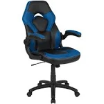 X10 Gaming Chair Racing Office Ergonomic Computer PC Adjustable Swivel Chair with Flip-up Arms, Blue/Black LeatherSoft