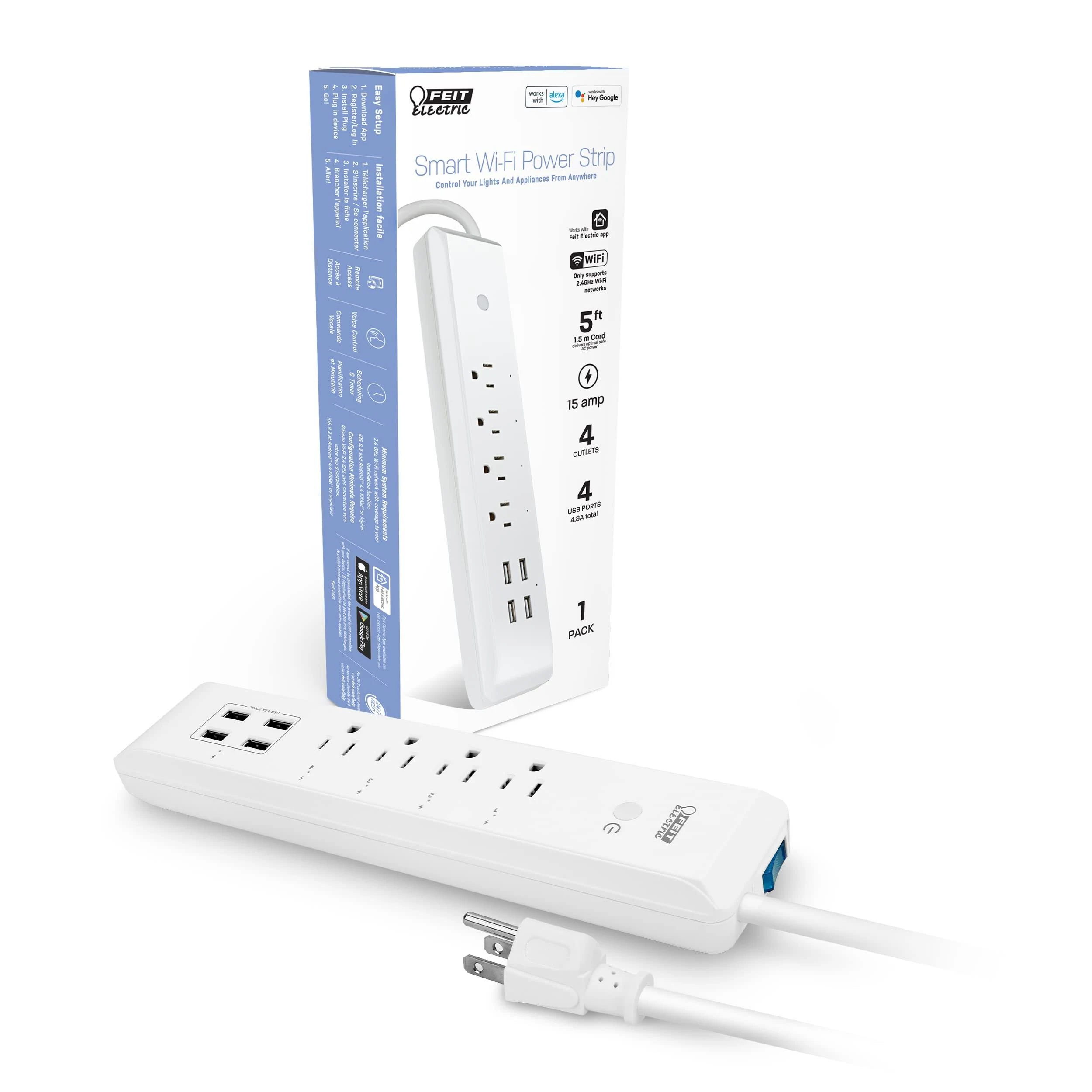 Feit Electric 5 ft. L 4 Outlets Wi-Fi Power Strip with USB White