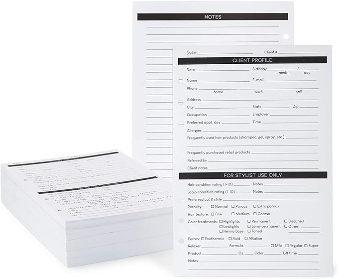 Stockroom Plus 200 Sheets Client Profile Cards for Stylists, Small Business, Nail ...