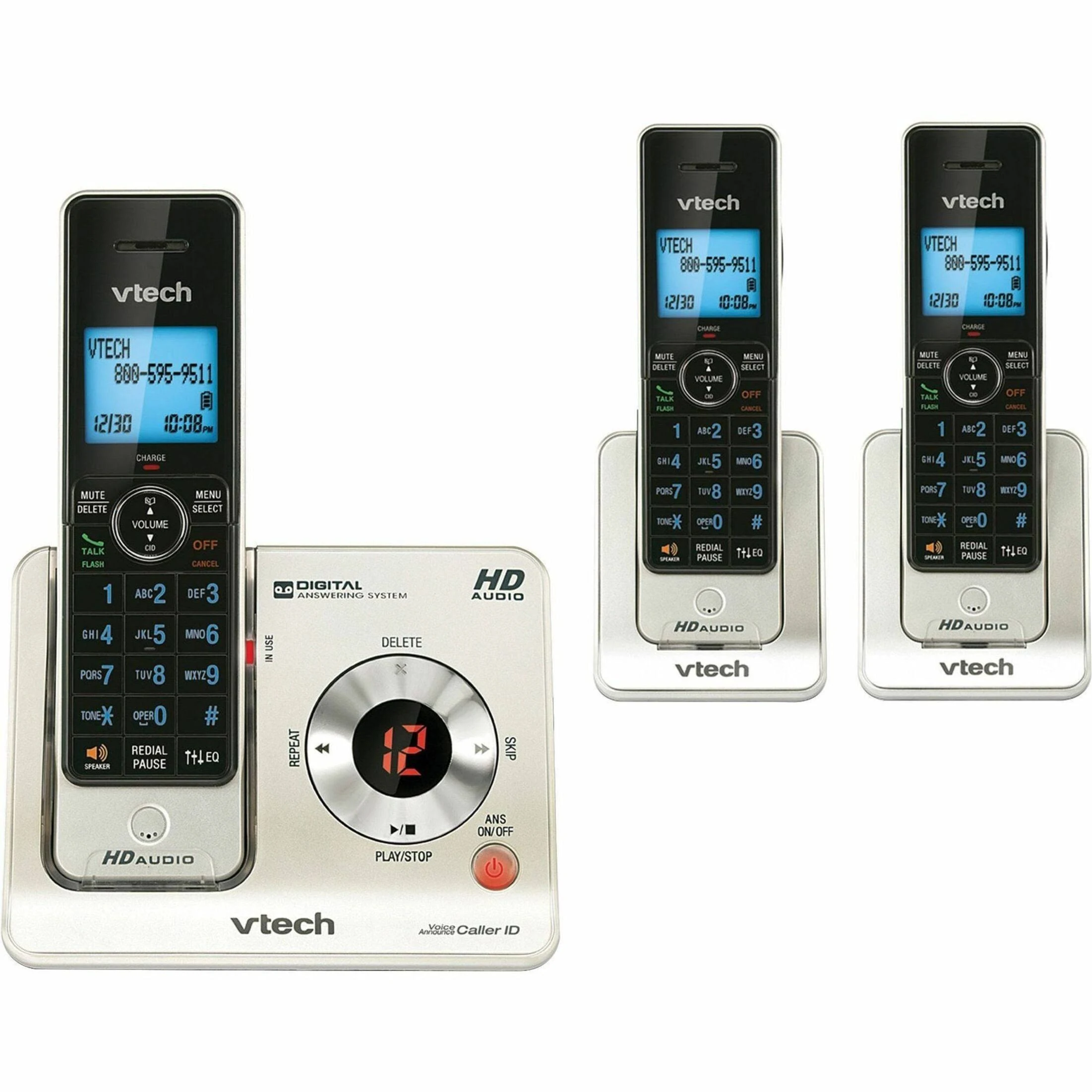 Vtech LS6425-3 DECT 6.0 Expandable Cordless Phone with Answering System and Caller ID/Call Waiting, Silver with 2 Handsets