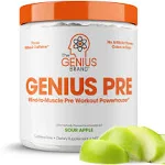 Genius Pre Workout Powder, Sour Apple - All-Natural Nootropic Pre-Workout & Caffeine-Free Nitric Oxide Booster Supplement with Beta Alanine & Alpha