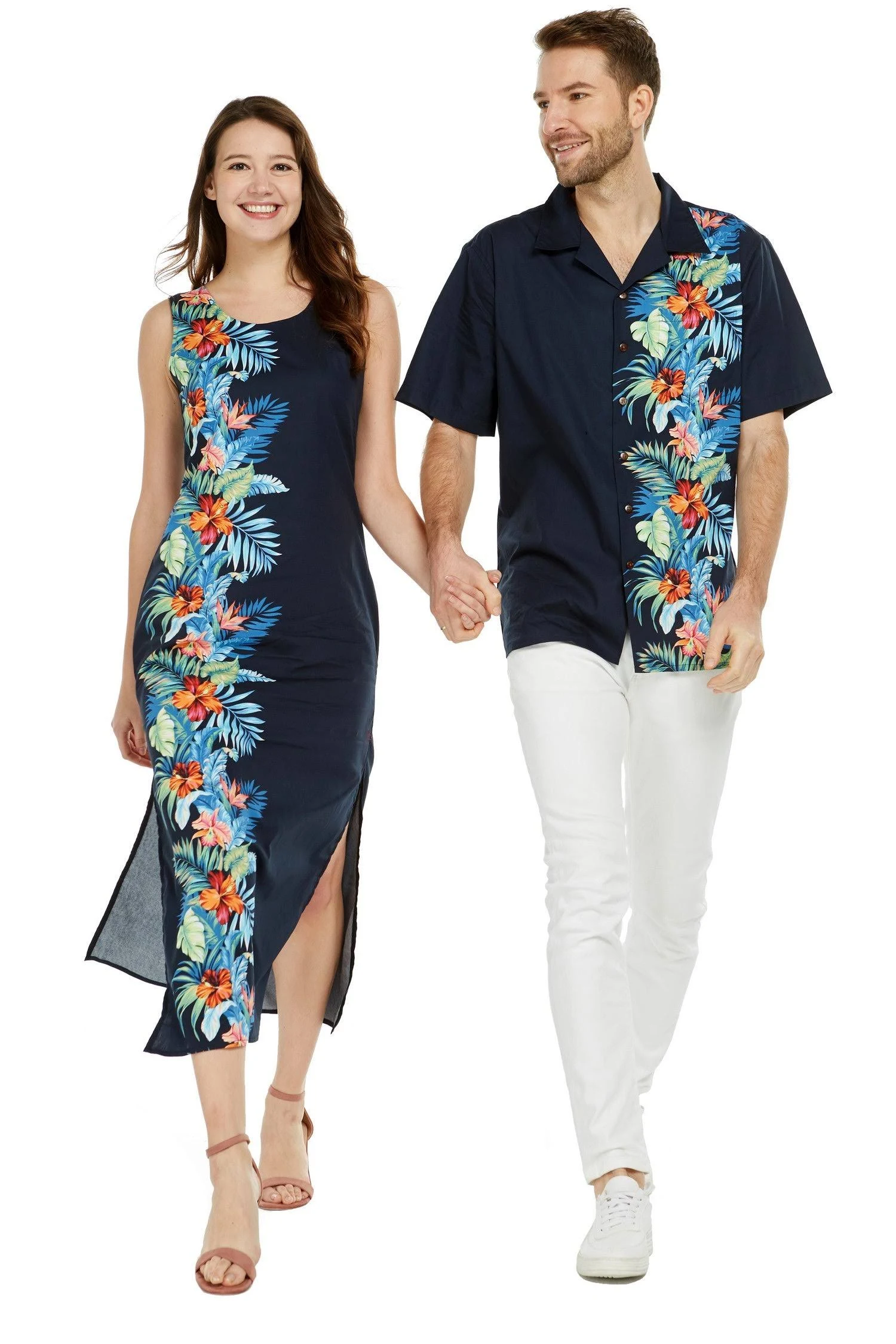 Couple Matching Oahu Set Orchid Paradise Navy