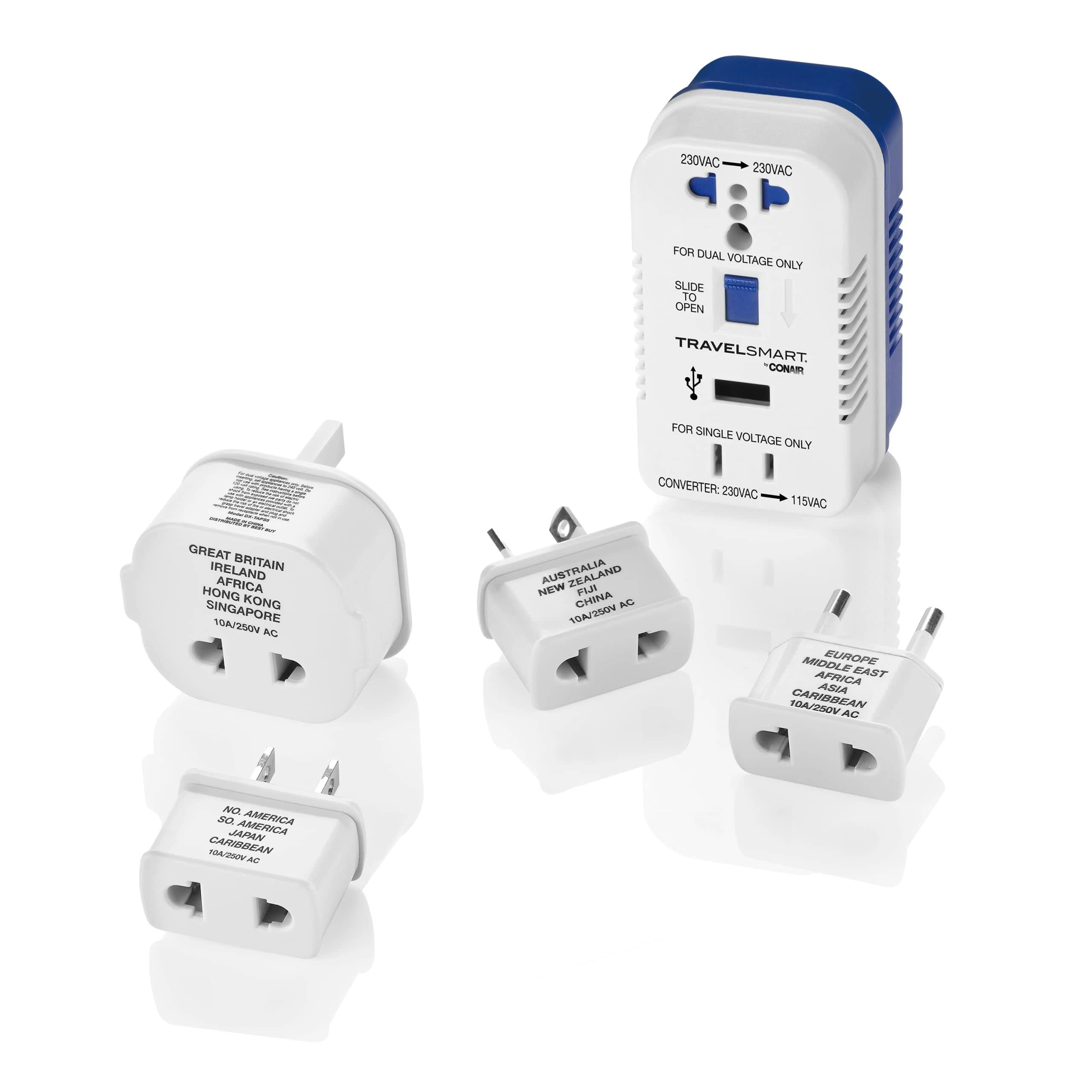 Travel Smart by Conair 2-Outlet 1875W Converter Set with USB Port and 4 Adapter Plugs