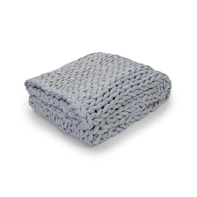 Nuzzie Chunky Knit Weighted Blanket - Breathable, Cooling, Hand Made Knit Throw Blanket for Sleep for Relaxation - Machine Washable, Stylish Design(Light Grey, Throw | 12lbs | 44"x60")