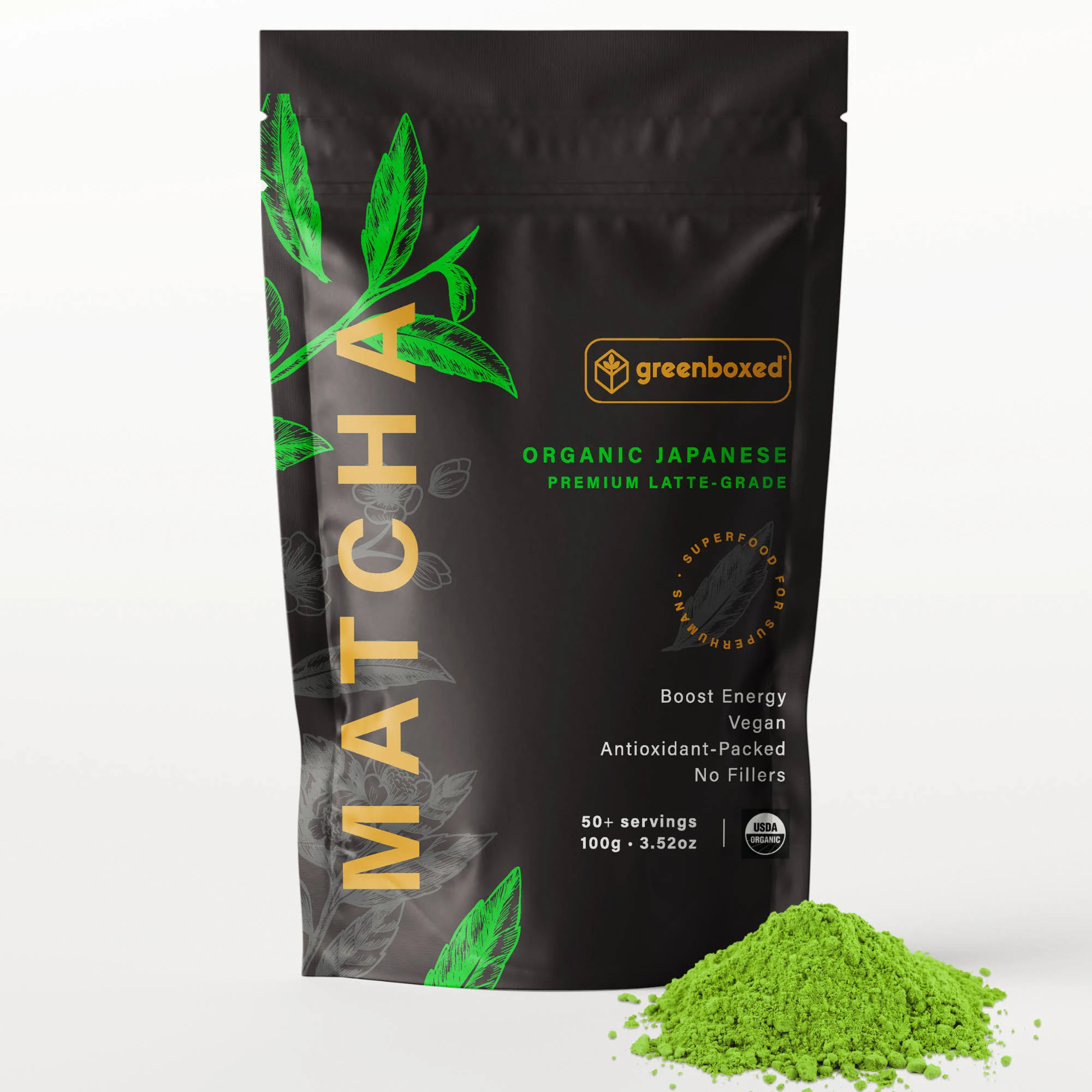 Matcha Green Tea Powder, 100% Pure Organic Japanese Matcha, Premium Grade for Matcha Lattes, Smoothies, Baking, Vegan, Keto Friendly, Sugar Free, Japanese Origin - Uji, Japan (100g) by Greenboxed Co.