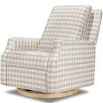 Namesake Crewe Recliner and Swivel Glider - Tan gingham/light Wood Base