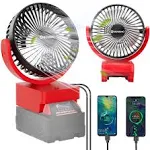 Portable Rechargeable Fan For Milwaukee M18 18V 48-11-1850 48-11-1862 Lithium-Ion Battery, Jobsite Battery Operated Fan With 3 Speeds Control，USB +Type C(Battery not Included)