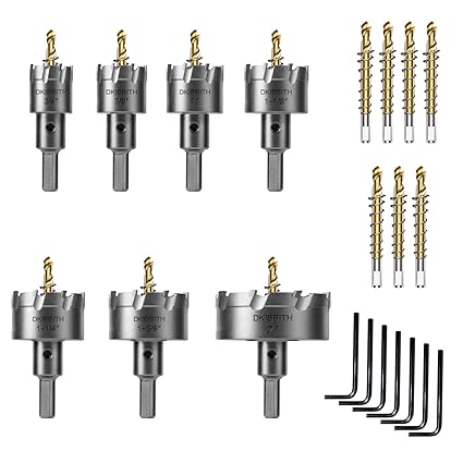 Carbide Hole Saw Kit, TCT Hole Saw Set Heavy Duty for 9 Precise Holes in Stainless Steel Hard Metal,Size 5/8” 3/4” 7/8” 1” 1-1/8” 1-1/4” 1-3/8” 1-1/2” 2”, 9 Extra Pilot Bits in Carrying Case