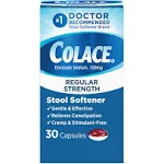 Colace Regular Strength Stool Softener 100 mg Capsules 100 Count Docusate Sodium Stimulant-Free for Gentle, Dependable Occasional Constipation Relief