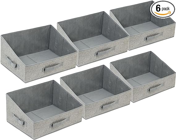 6 Pack Closet Storage Bins for Shelves, Shelf Baskets for Organization, Closet Organizers and Storage, Trapezoid Storage Bin Closet Shelf Organizer for Clothes,Toy,Towel,Book,Baby Clothing (6PC-Gray)