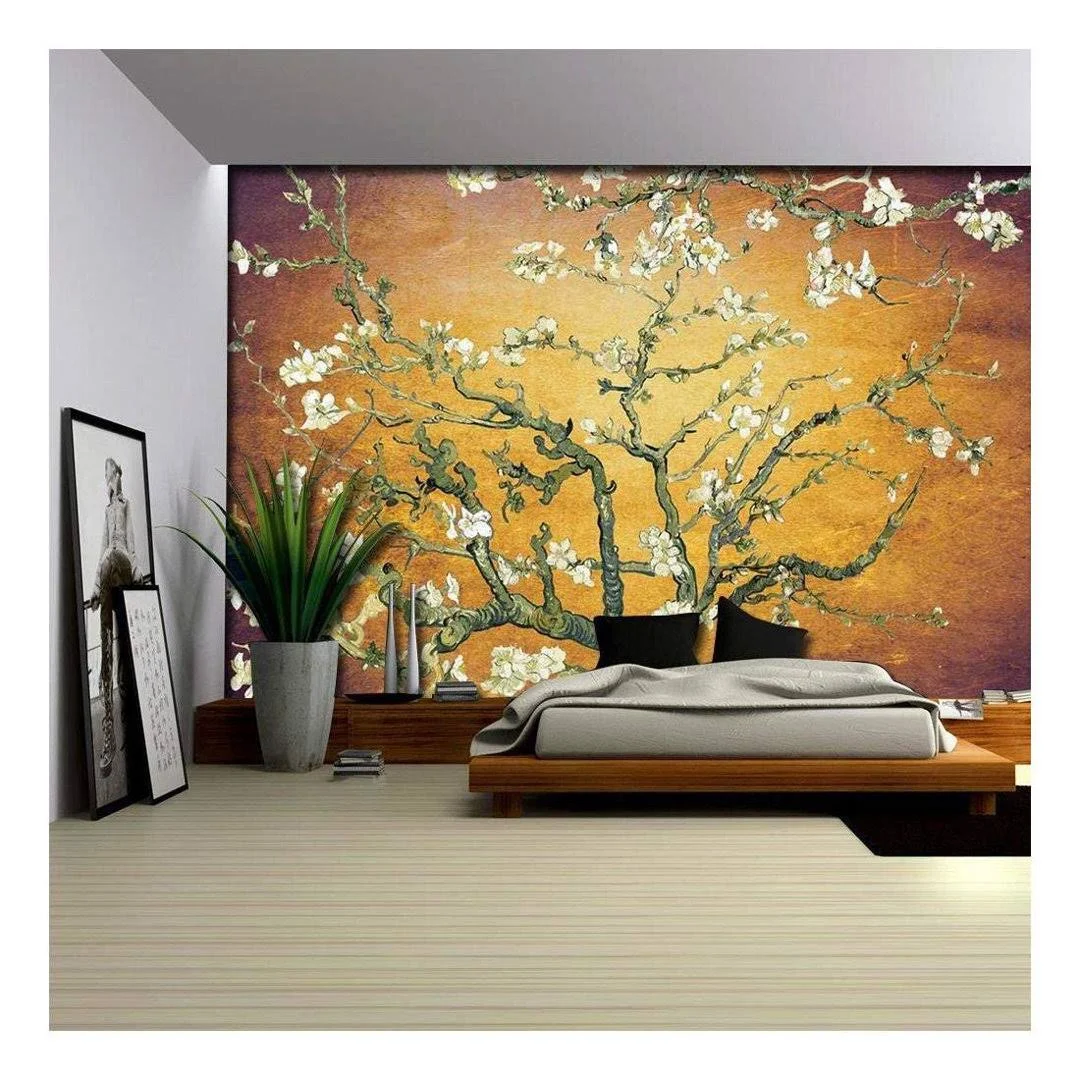 wall26 - Orange with Purple Vignette Almond Blossom by Vincent Van Gogh - Wall Mural, Removable Sticker, Home Decor - 66x96 inches