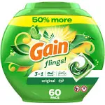 Gain flings! Laundry Detergent Soap Pacs HE Compatible 60 ct Long Lasting Scent Original Scent