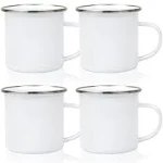 MAIKESUB 4 Pcs Sublimation Blank White Enamel Mug 12 oz with Silver Rim Camping Travel Coffee Metal Mug Can Be used As A Gift