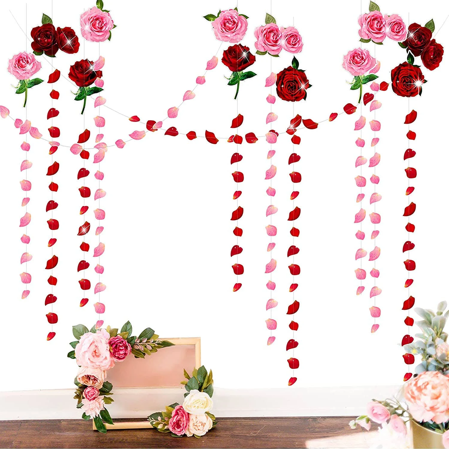 12pcs Red Pink Rose Garland Streamer