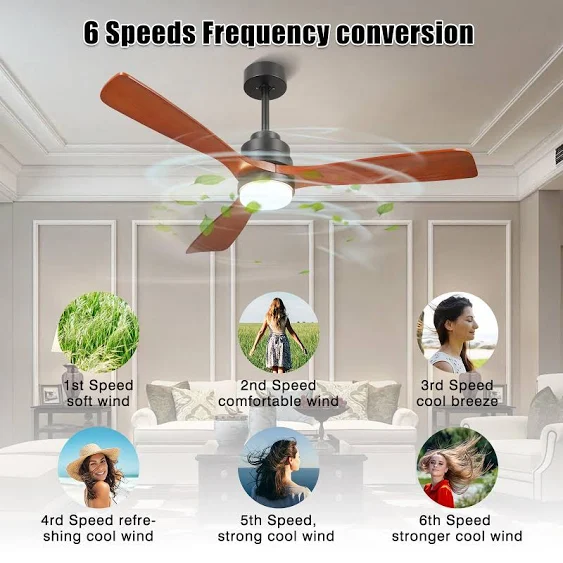 Outdoor Wood Ceiling Fan with Lights and Remote, 52 inch, 3 Solid Wood Blades,Noiseless Reversible DC Motor Low profile Ceiling fans for Living room, Bedroom, kitchen, Patio, F3601, Brown