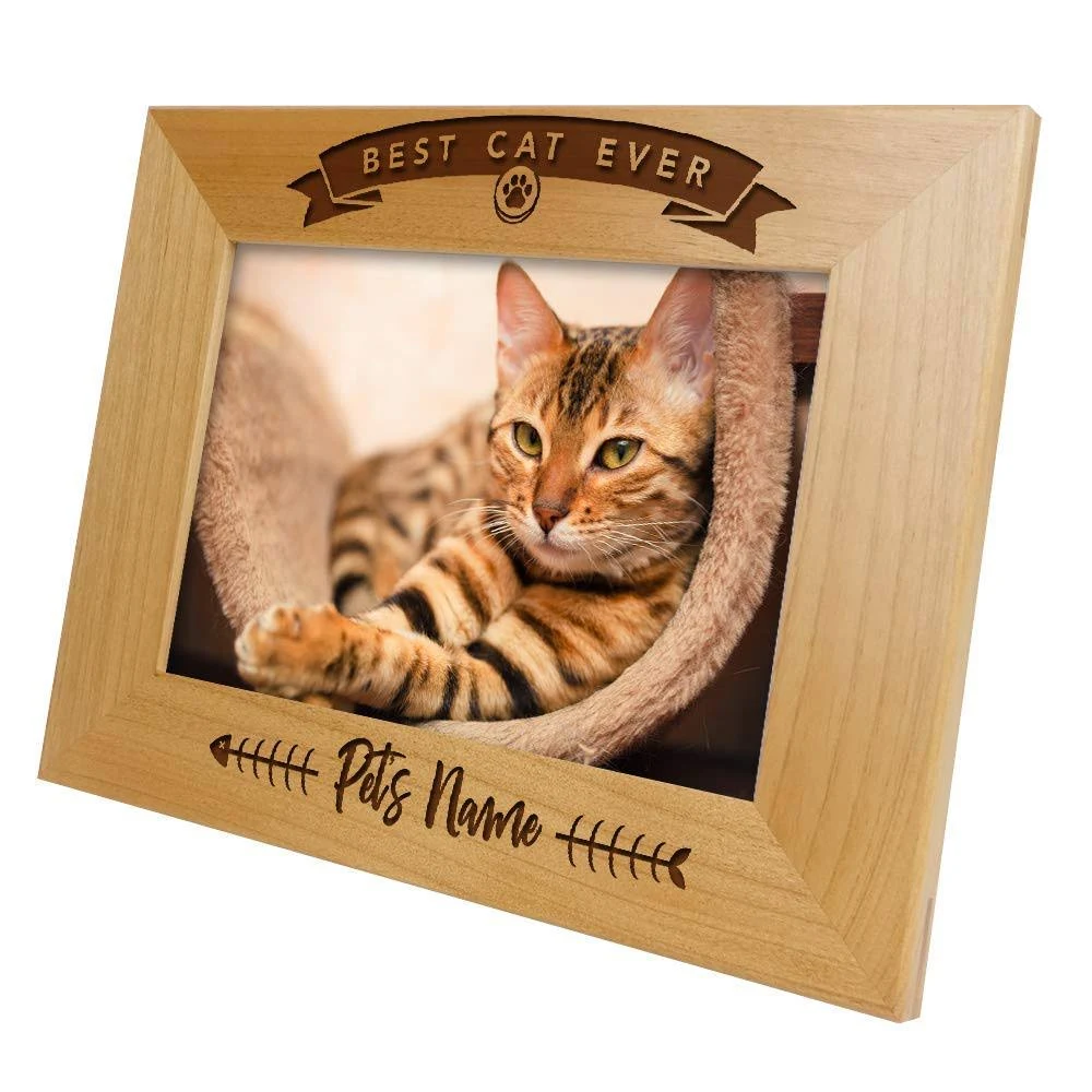 Best Cat Ever Add Pet Name-Personalized Custom Picture Frame Engraved Wood Cat Picture Frame,Cat Memorial Picture Frame,Cat Lover Gift,Cat Lover,Cat Dad/Mom,Cat Birthday (4x6 Horizontal)