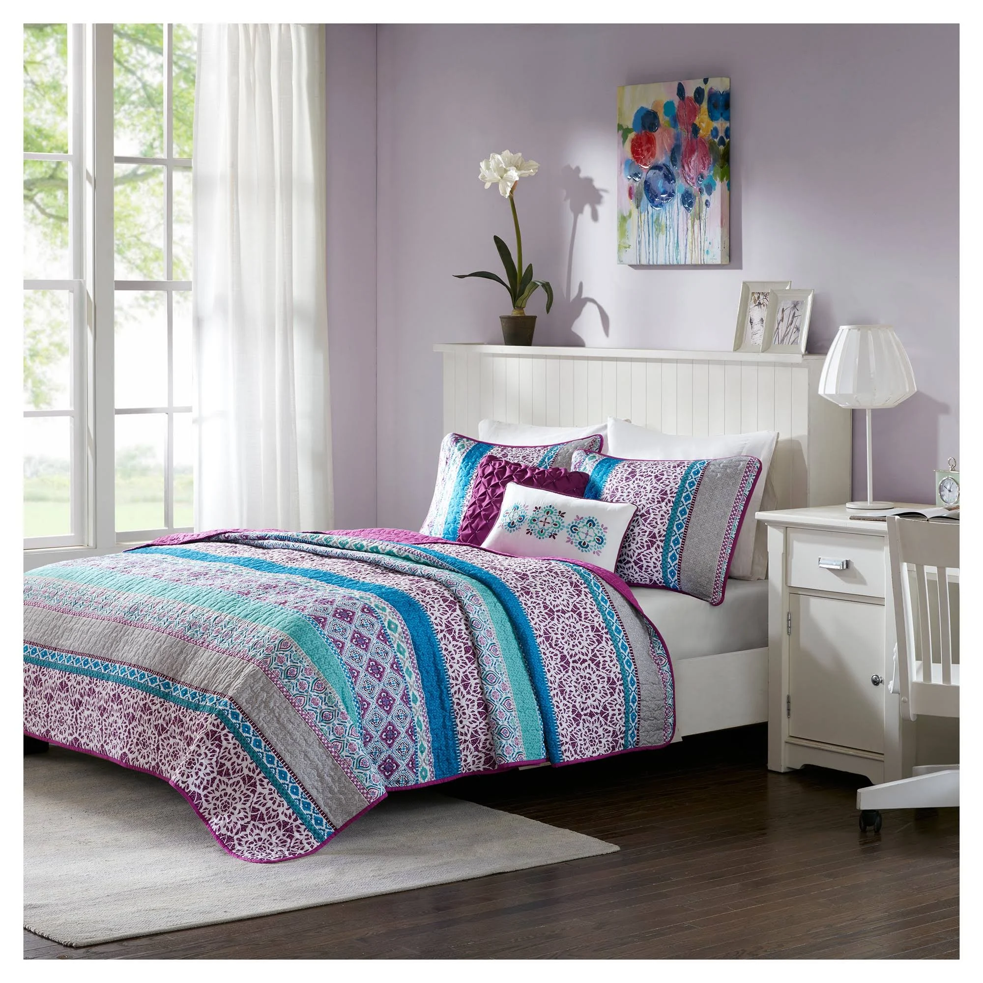 Intelligent Design Joni Full/Queen Coverlet Set in Purple - Olliix ID13-1101