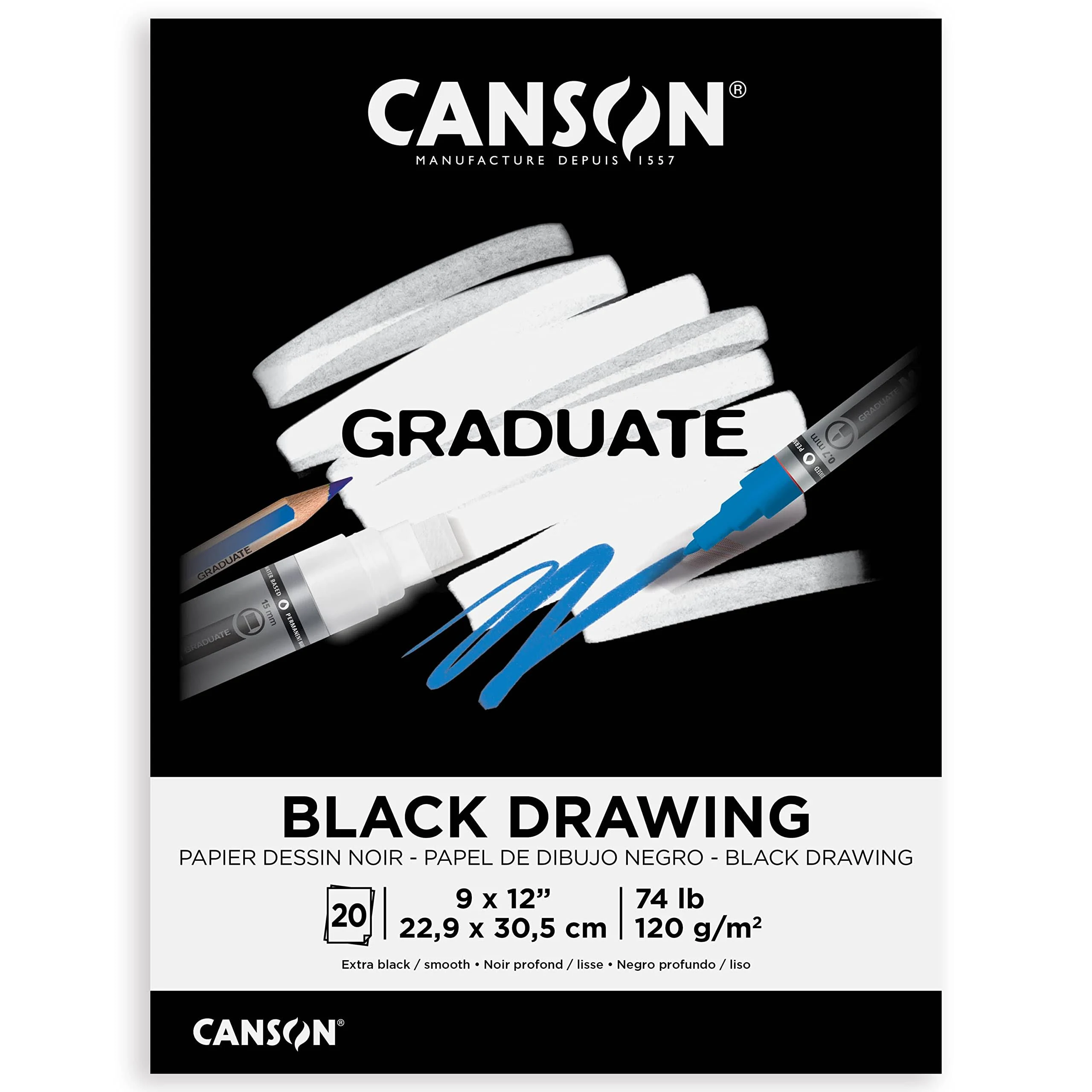 Canson® Graduate Foldover Black Drawing Pad, 9" x 12"