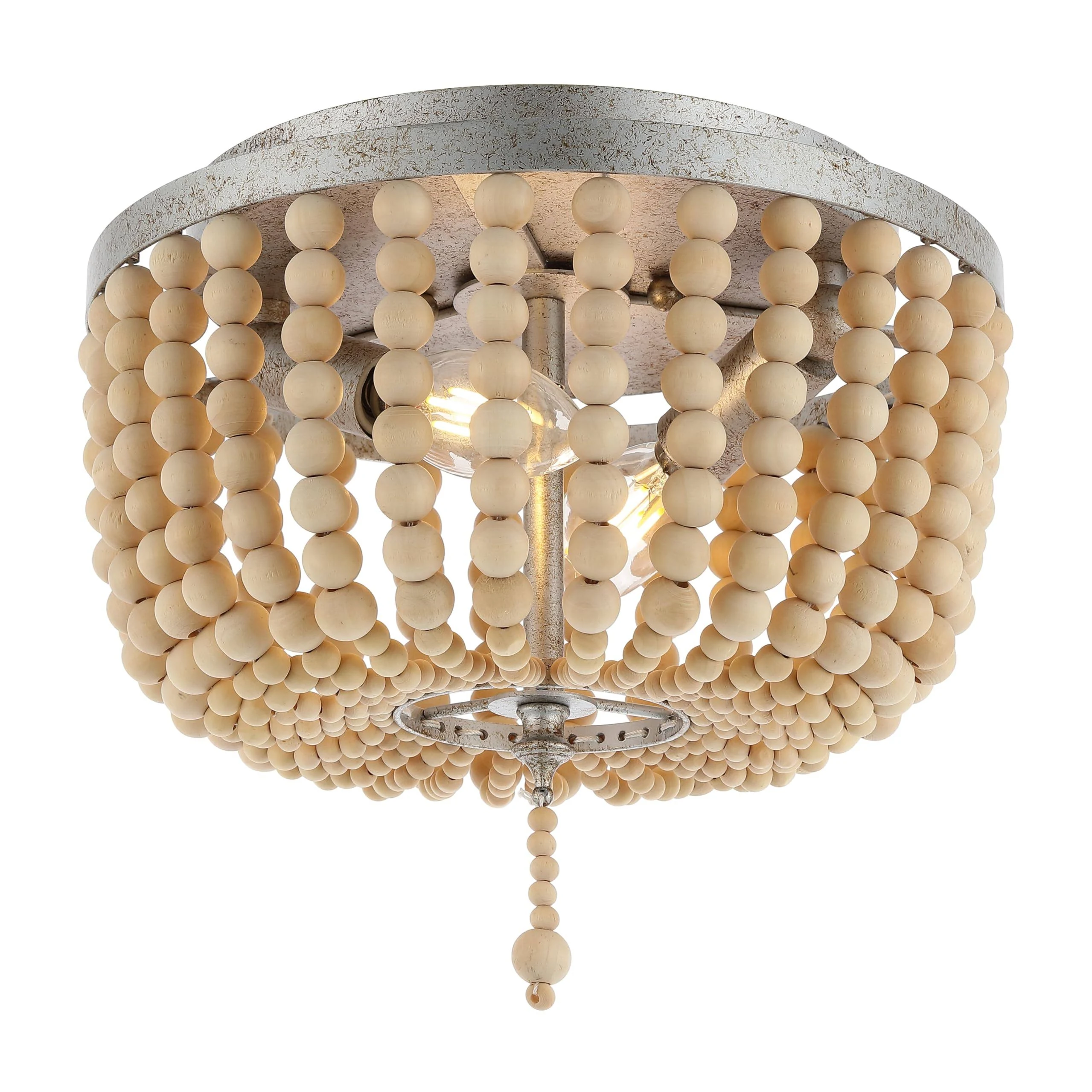 10" 2-Light Allison Shabby Chic Farmhouse Wood Beaded/Metal LED Flush Mount ...