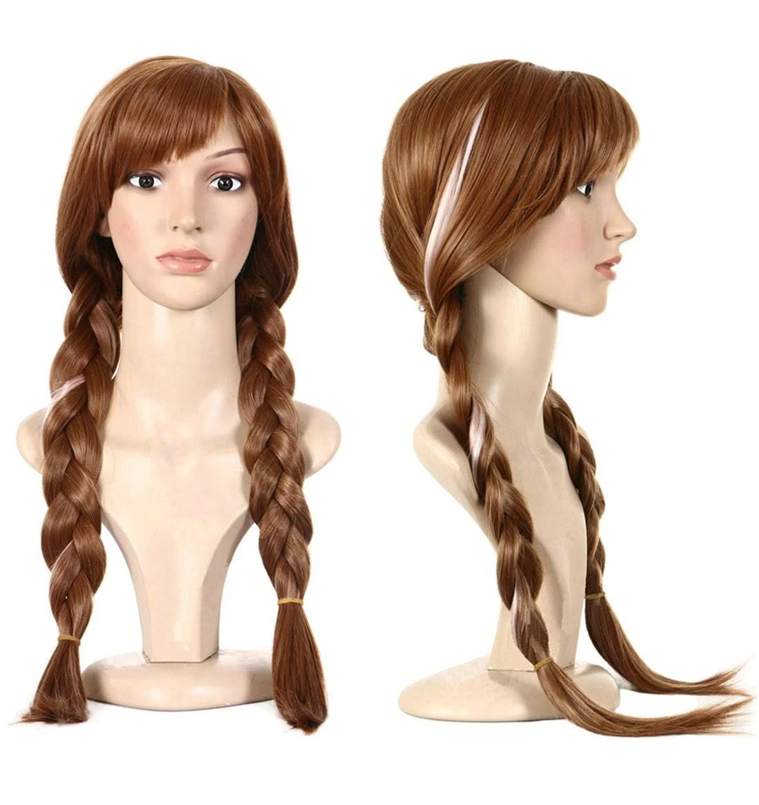 Anogol Hair Cap+ Pigtail Princess Wig for Women Braided Brown Cosplay Wig Brown Highlighted Braids Women Brown Hair Wig for Princess Costume Cosplay Party Princess Wig for Halloween Christmas