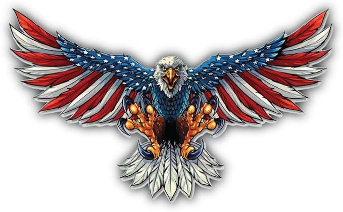 American Bald Eagle Flag Decal Sticker Bubble-Free Vinyl Made in USA Truck Bike Helmet Vehicle Window Wall (24" Wide)