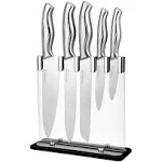 nuovva Kitchen Knife Block Set - Sharp Stainless Steel Knives - 5 Pieces Durable Blades with Clear Acrylic Block