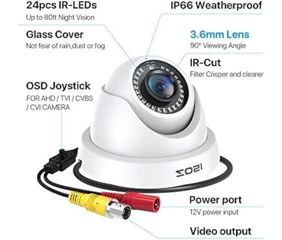 ZOSI 1920TVL Hybrid 4 in 1 TVI CVI AHD CVBS Camera,1080P HD Outdoor Indoor Night Vision 960H