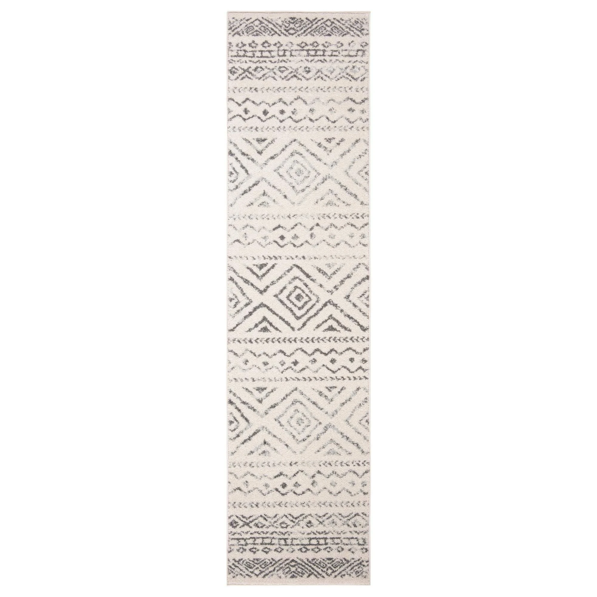 SAFAVIEH Tulum Merletta Moroccan Geometric Runner Rug, Ivory/Grey, 2' x 17'