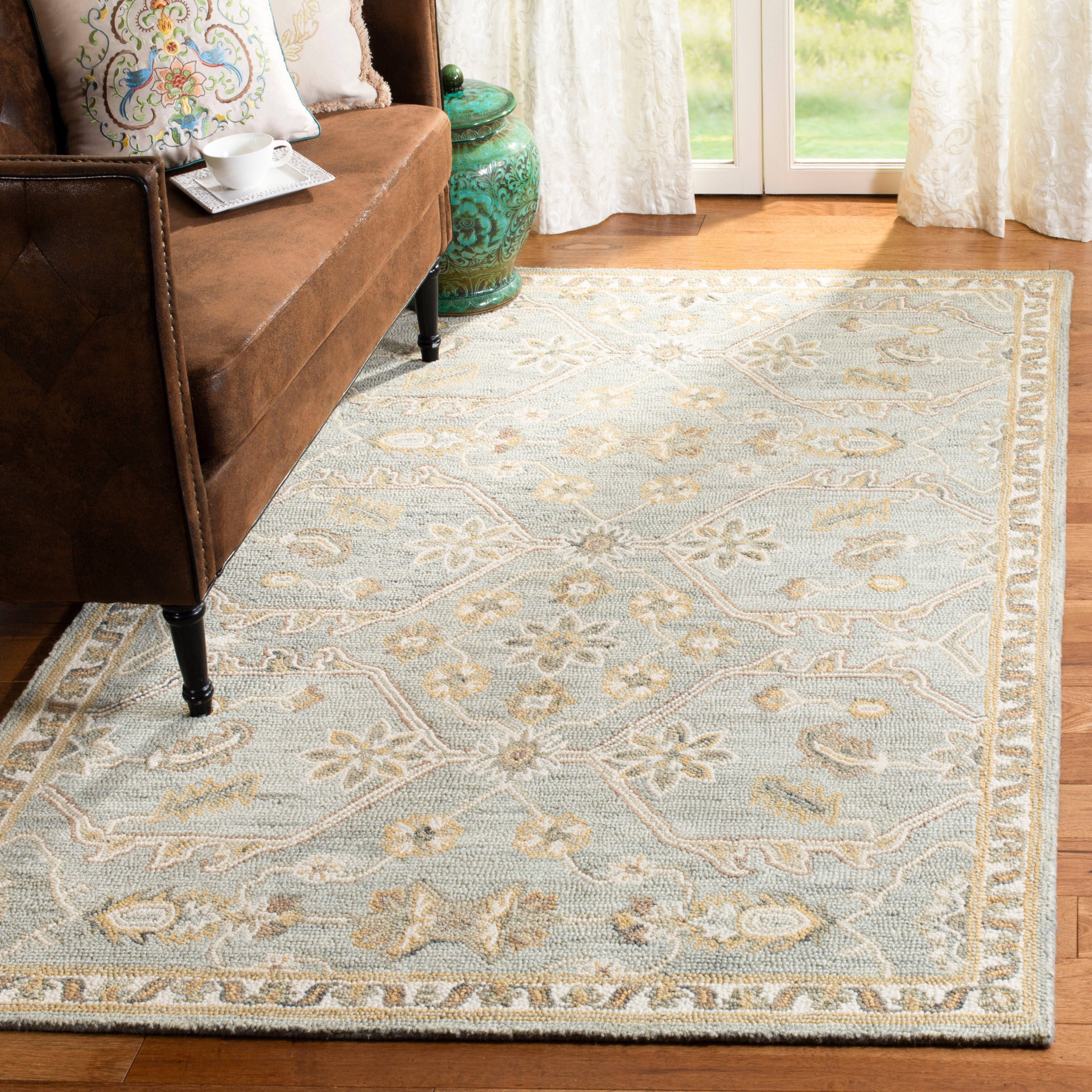 SAFAVIEH Blossom Collection 2'3" x 8' Slate / Beige BLM701M Handmade Premium Wool Runner Rug