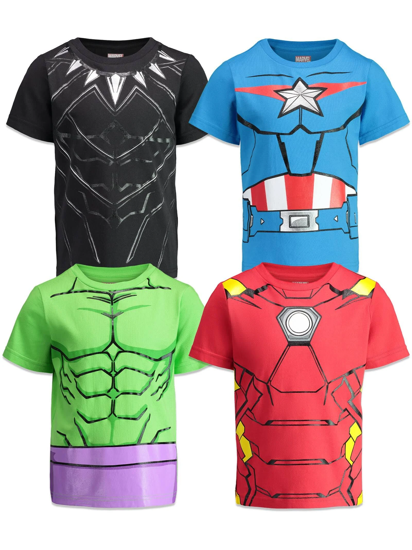 Marvel Avengers Boys 4 Pack T-shirts Black Panther Hulk Iron Man Captain America 6