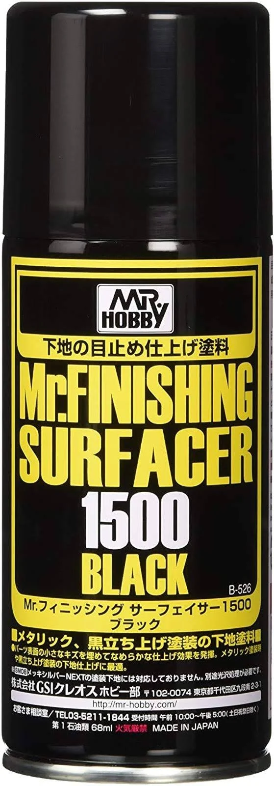 Gunze Mr Hobby Finishing Surfacer Primer 1500 Black Spray 5.75 oz. B526