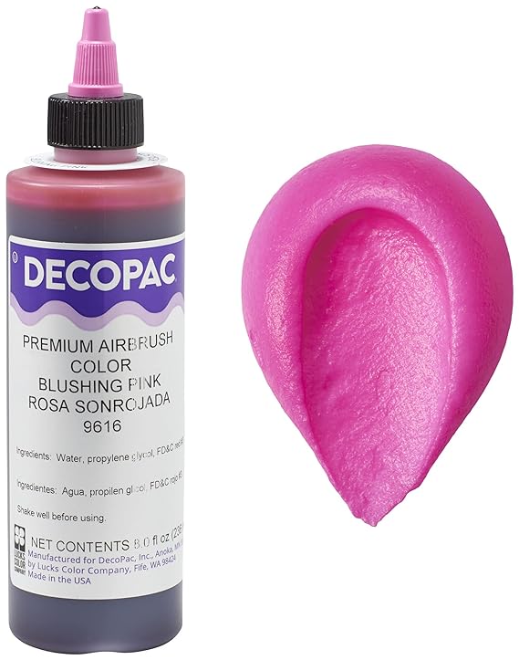 DecoPac Blushing Pink Food Coloring, 8 Fl Oz Airbrush Food Color, Edible Airbrush For Cake Decorating, Cookie Airbrush Coloring, Food Airbrush Kit Add-on, Airbrushes For Cake Decorating 8Fl Oz