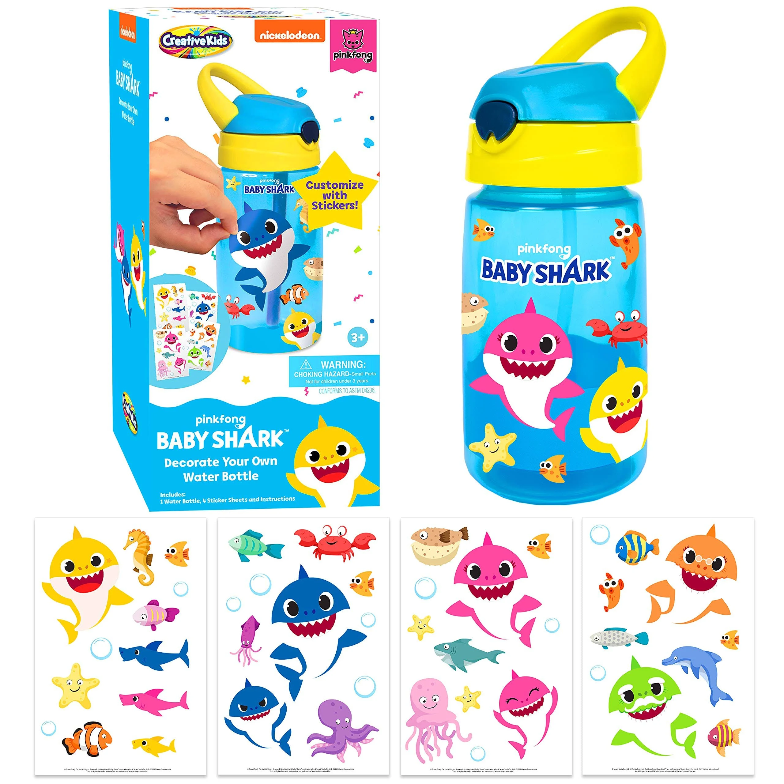 Creative Kids Baby Shark Decorate Your Own Water Bottle BPA Free Age 3+