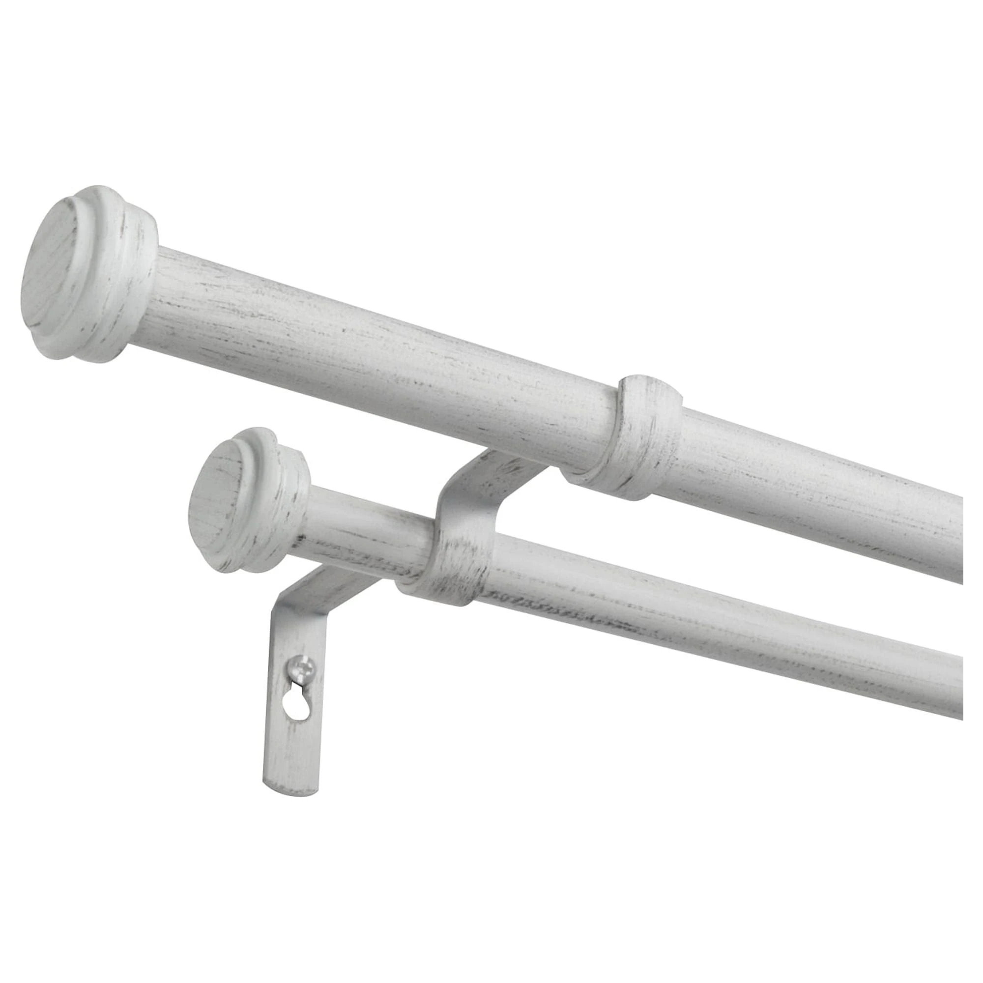 Topper Double Curtain Rod and Finial Set, Distressed White, 36&#034;-72&#034;