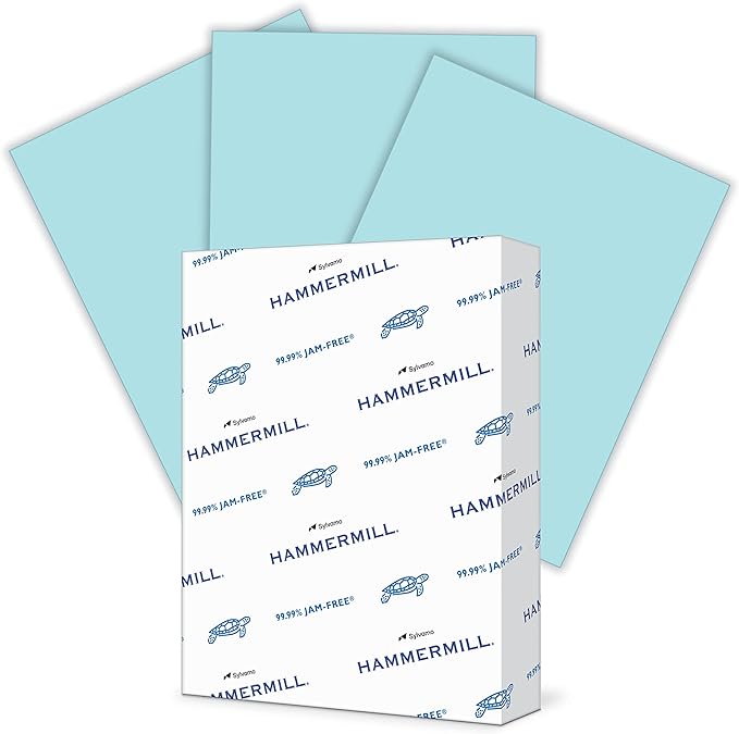 Hammermill Colored Paper, 20 lb Blue Printer Paper, 8.5 x 11-1 Ream (500 Sheets) - Made in the USA, Pastel Paper, 103309R