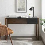 Walker Edison Ashton 1-Drawer Engineered Wood Writing Desk in Dark Walnut/Black